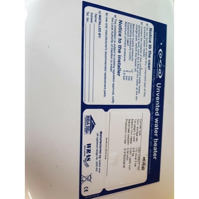 Unvented water heater tank