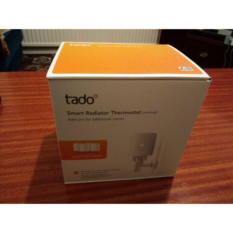 tado? Smart Radiator Thermostat (vertical) - Quattro Pack, Add-ons for Multi-Room Control.
