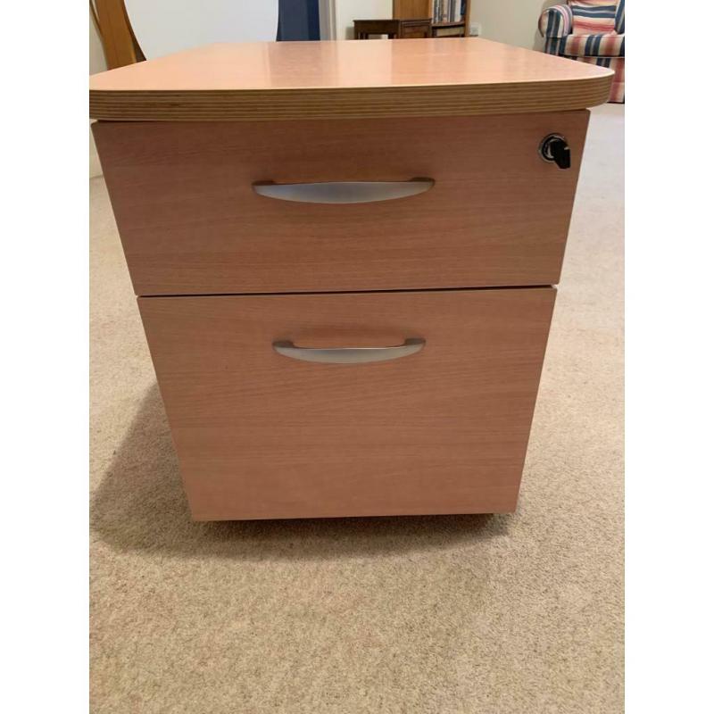 Two drawers wooden lockable cabinet on wheels