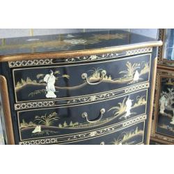 Chinese Oriental Antique Style Chest of Drawers Black Lacquer Mother of Pearl