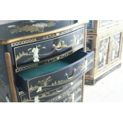 Chinese Oriental Antique Style Chest of Drawers Black Lacquer Mother of Pearl
