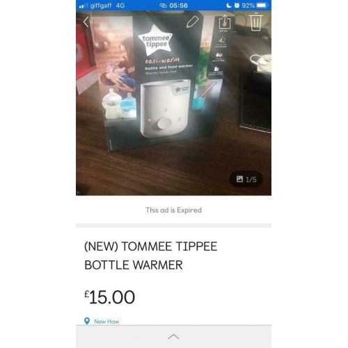 new boxed tommee tippee bottle warmer