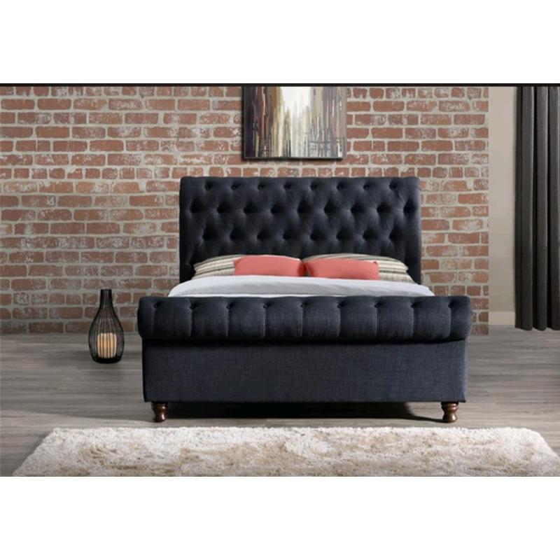Charcoal grey kingsize sleigh bed