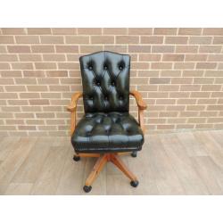 Antique Green Leather Ducal Chair (UK Pre Christmas DELIVERY)