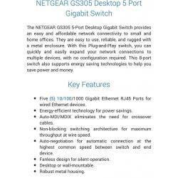 NETGEAR GS305 Desktop 5 Port Gigabit Switch