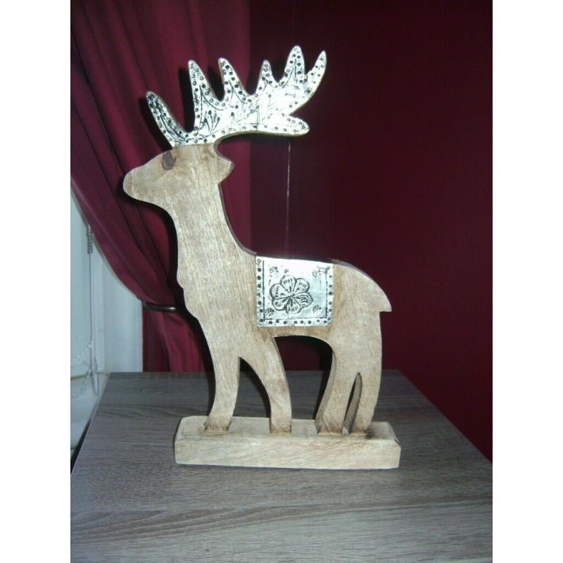 Wooden Reindeer Metallic Christmas Decoration