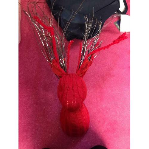 Red knitted stag reindeer head for wall