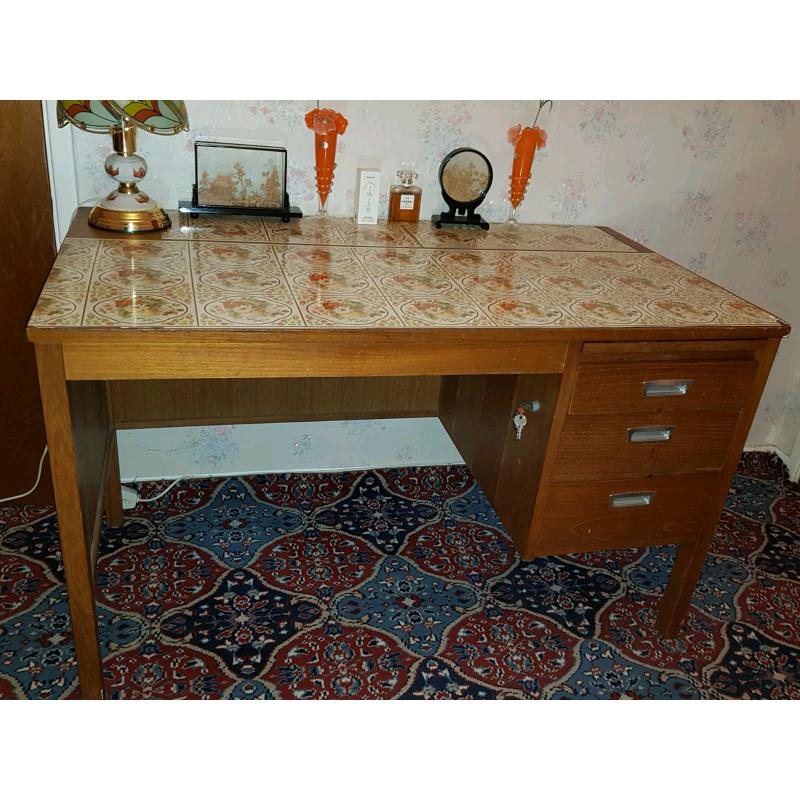 Vintage wooden desk with 3 drawers