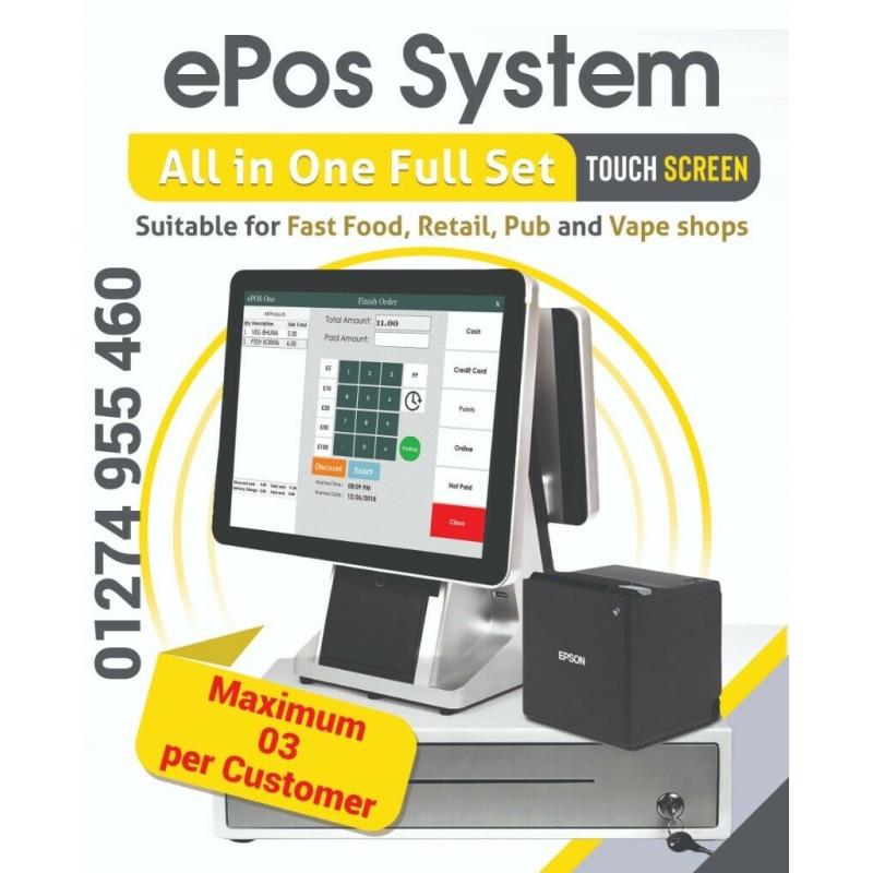 Touch Screen EPOS system, POS Till epos ,Retail pos.All in One Set New.Takeaway,Grocery.Full Setup