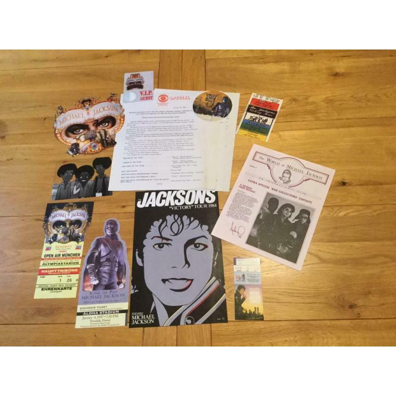 MICHAEL JACKSON A COLLECTION OF 19 VERY INTERESTING VARIOUS AND AMAZING ITEMS.