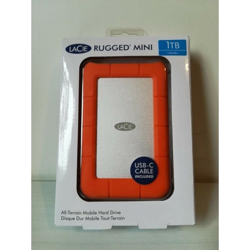 LaCie Rugged Mini 1TB USB 3.0 Portable 2.5 inch External Hard Drive for PC and Mac, Orange / Grey