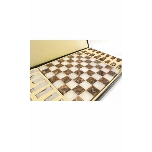 Large Vintage Hand Crafted ONYX CHESS SET W/ Chess Pieces - Boxed