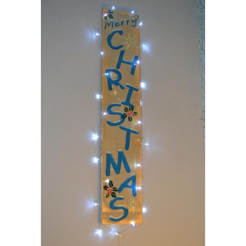 50% OFF Merry Christmas Handmade Sign Blue on Rustic Grey WAS ?79