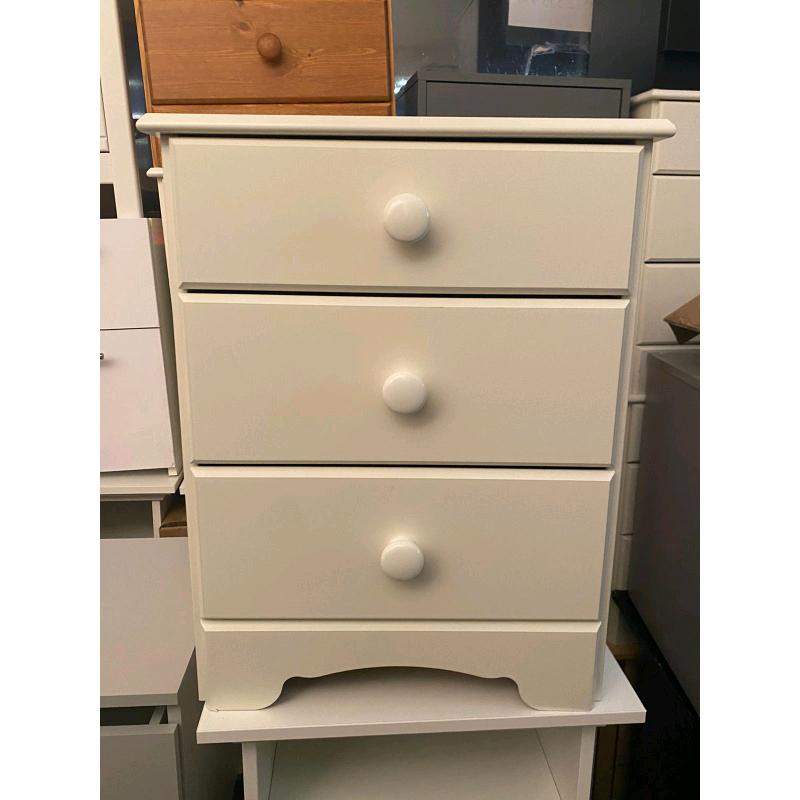 White 3 Drawer Bedside cabinets only ?40 each or both ?75. Real Bargai