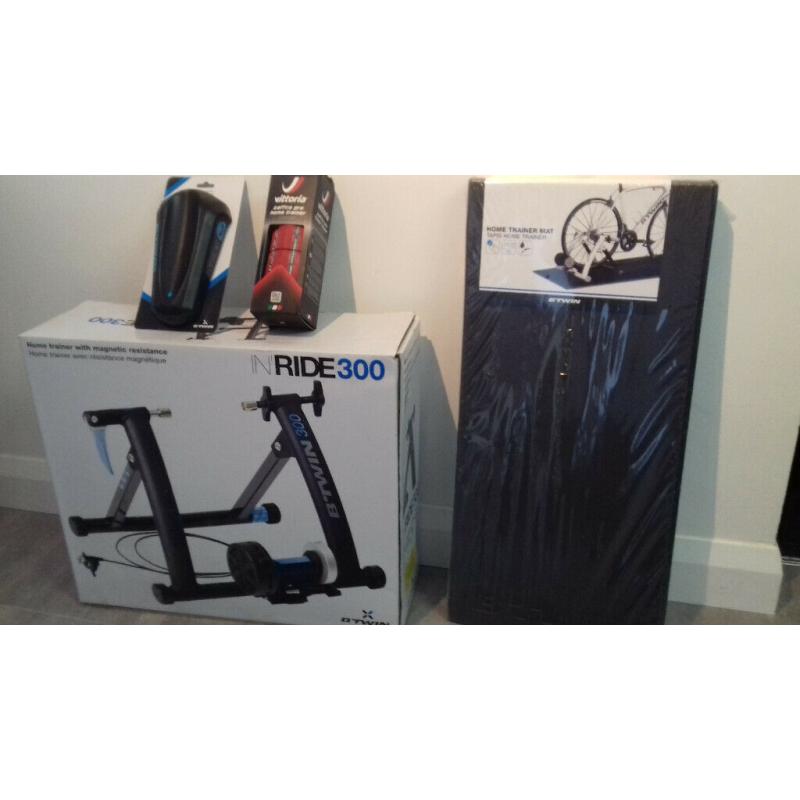 B'TWIN In?Ride 300 Road Bike Trainer Package includes mat, tyre and riser (all brand new unopened)