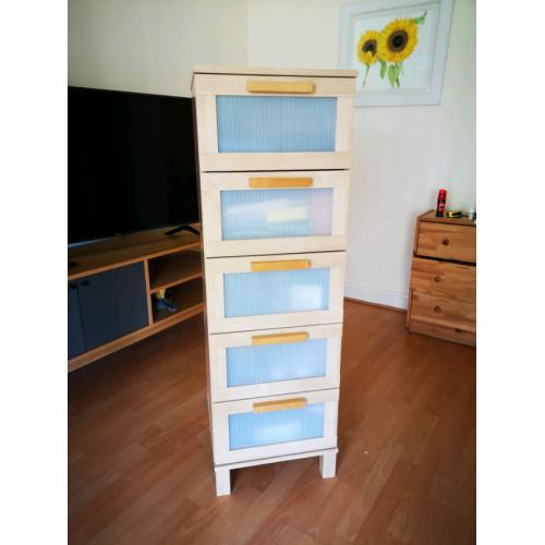 Tall chest of 5 drawers birch cupboard