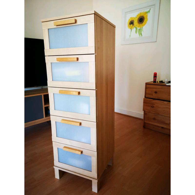 Tall chest of 5 drawers birch cupboard